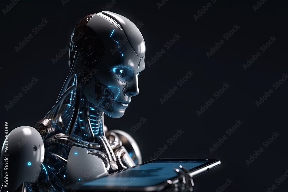 The head is a robot with artificial intelligence and outwardly similar to a person, generative AI. The head is a robot with artificial intelligence and outwardly similar to a person, generative AI.