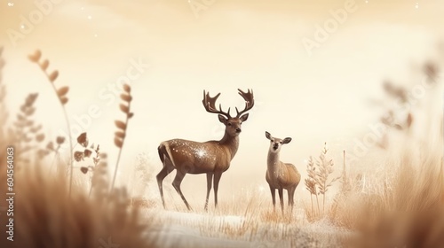 Deer cute christmas. Christmas and New Year background. Festive seasonal Christmas bright background. Holiday poster and banner  greeting card. generative ai