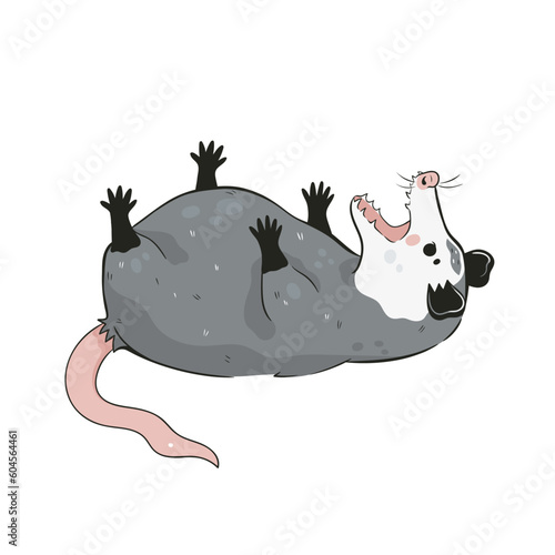 Tableau sur toile Cute opossum isolated on a white background. Vector graphics.