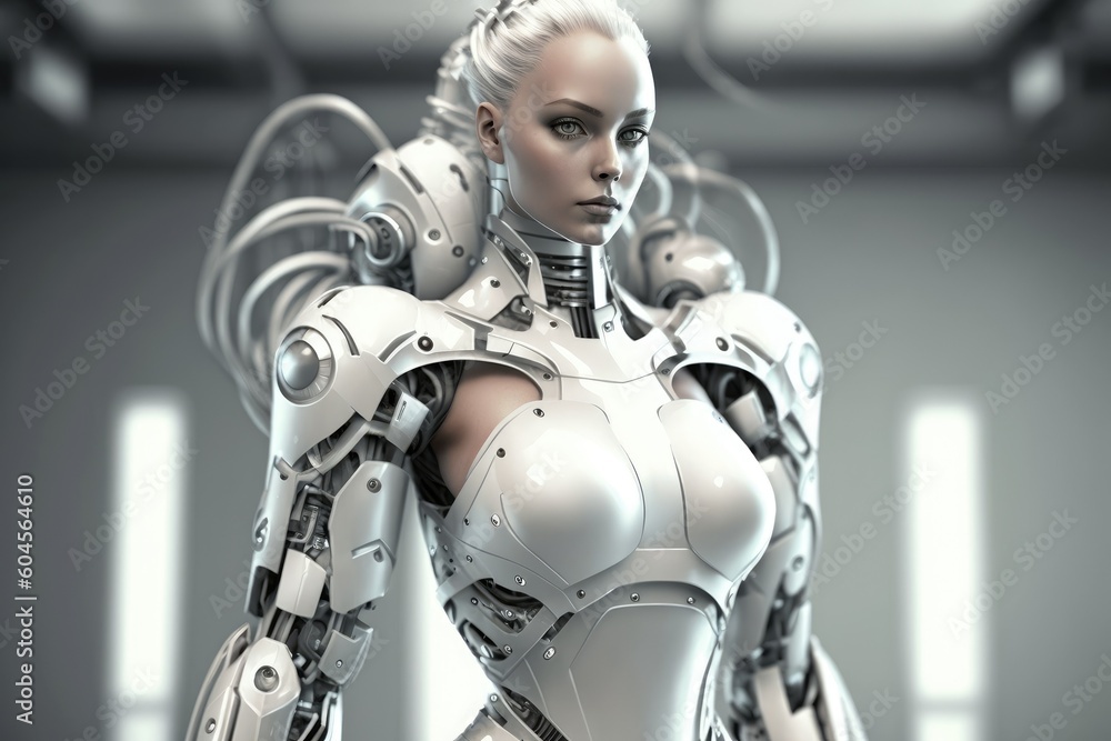 Half robot half human, human robot head with half human head, generative AI. Half robot half human, human robot head with half human head, generative AI.