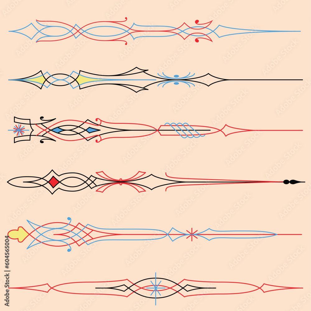 Seis llaves  para fileteado porteño para usar en publicidad marquesinas como se usaban en los antiguos carros o colectivos autobuses y demás