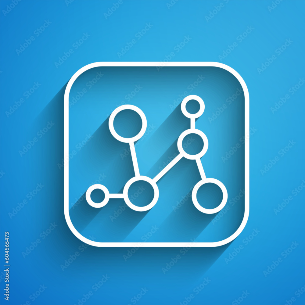 White line Chemical formula icon isolated on blue background. Abstract hexagon for innovation medicine, health, research and science. Long shadow. Vector White line Chemical formula icon isolated on blue background. Abstract hexagon for innovation medicine, health, research and science. Long shadow. Vector