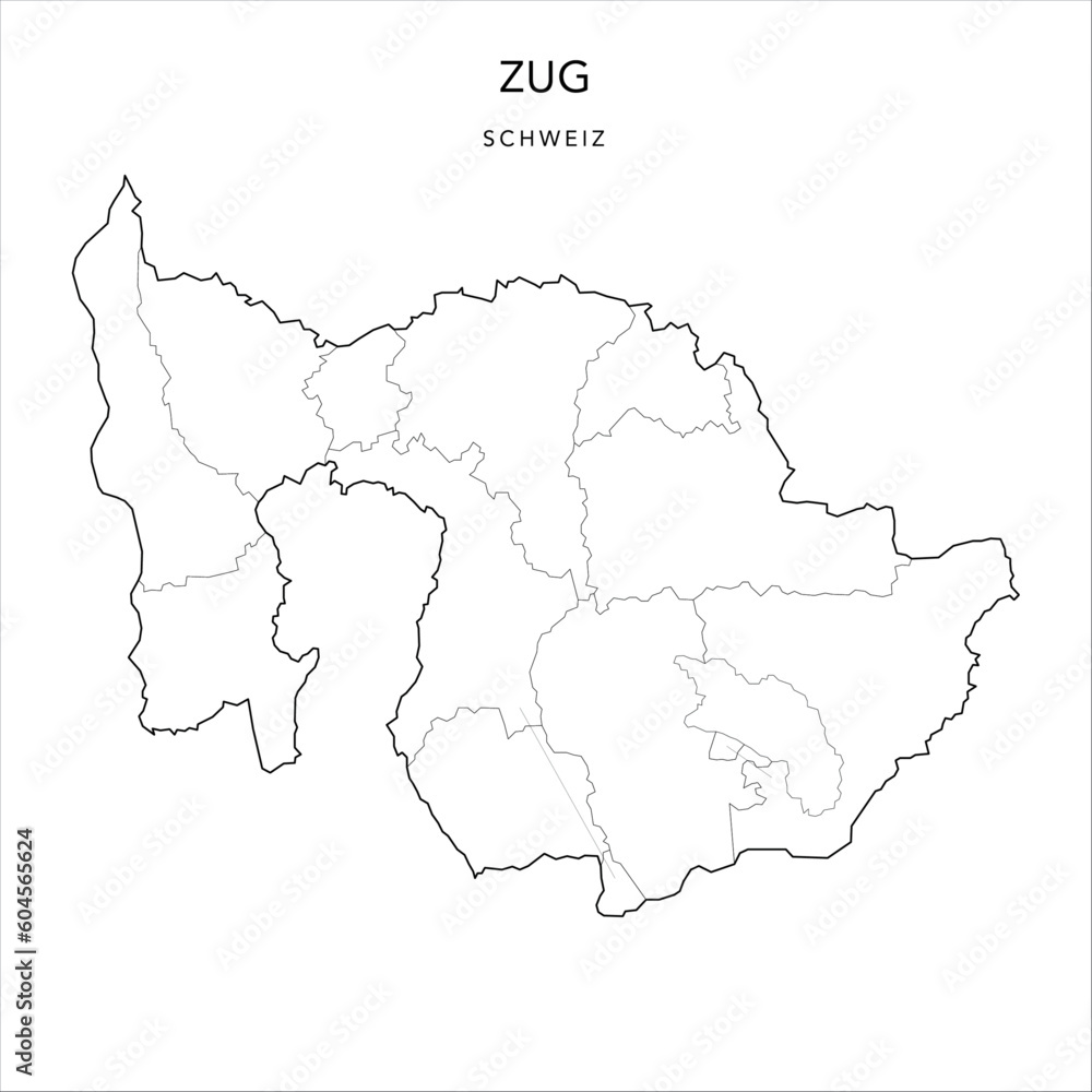 Vector Map of the Canton of Zug with the Administrative Borders of Municipalities (Gemeinde) as of 2023 - Switzerland (Schweiz)