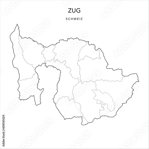 Vector Map of the Canton of Zug with the Administrative Borders of Municipalities  Gemeinde  as of 2023 - Switzerland  Schweiz 