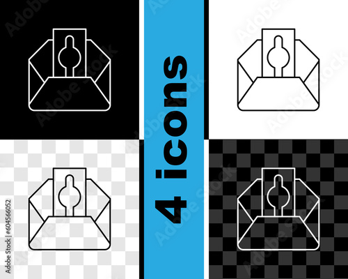 Set line Donate or pay your zakat as muslim obligatory icon isolated on black and white, transparent background. Muslim charity or alms in ramadan kareem before eid al-fir. Vector