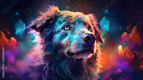 portrait of a dog, Abstract art colorful painting dog. Generative AI © Akash Tholiya