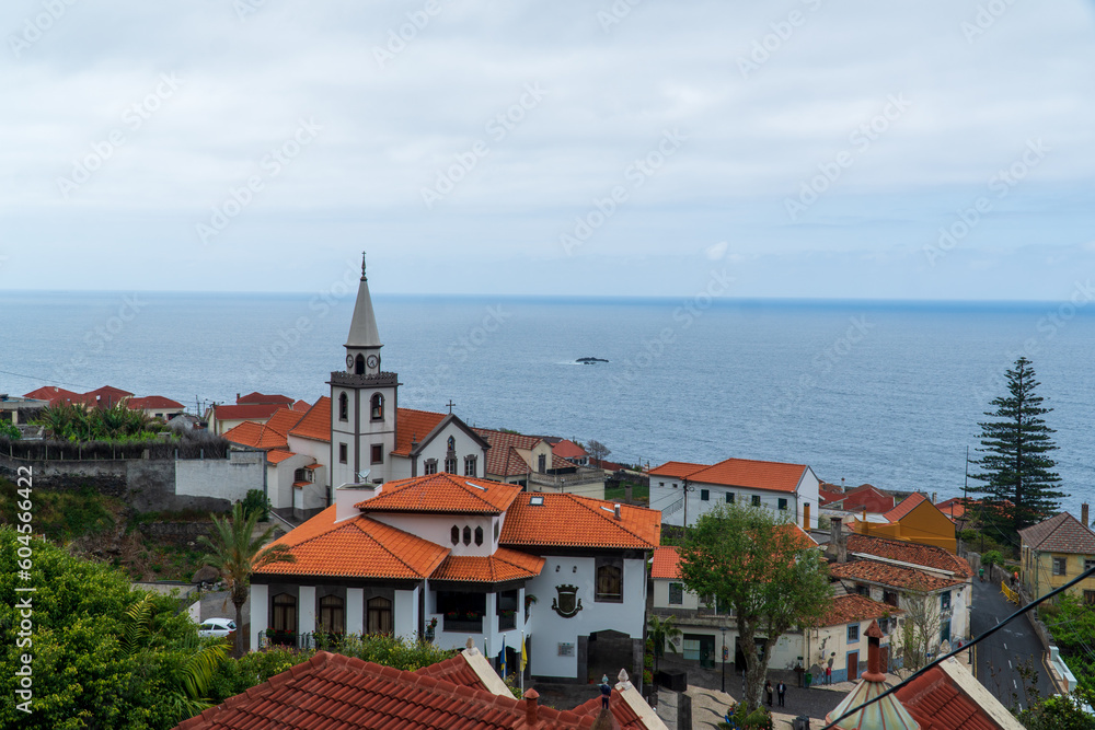 Obraz premium Ponta Delgada best viewpoint Atlantic ocean and city. View to Sao Vicente and Porto Moniz on Madeira island, Portugal in summer
