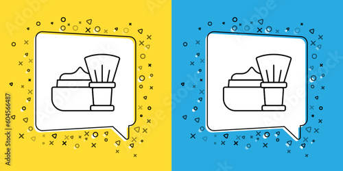 Set line Shaving brush with foam icon isolated on yellow and blue background. Barbershop symbol. Vector