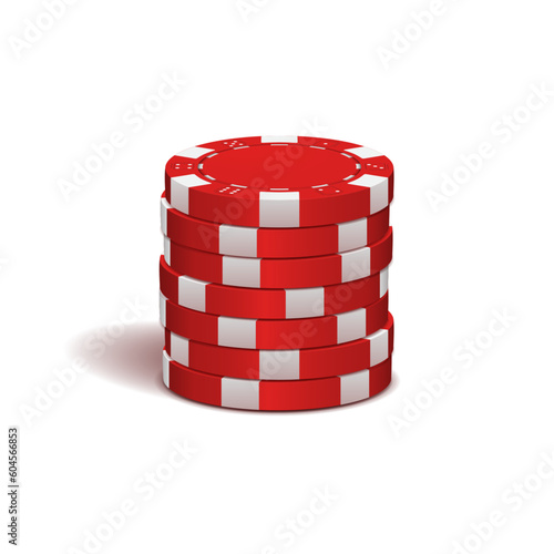 Red poker chips on light background. Vector illustration.