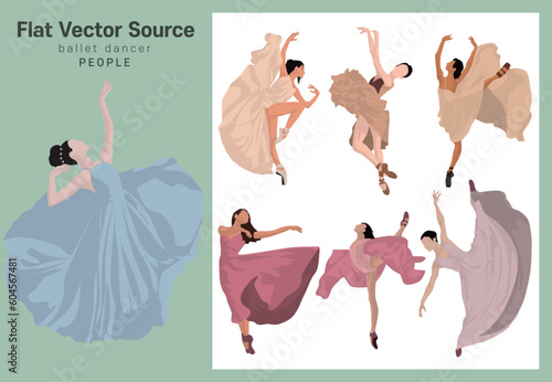 an elegant and beautiful figure of a dancer, a ballerina, dancing with a fluttering dress cloth