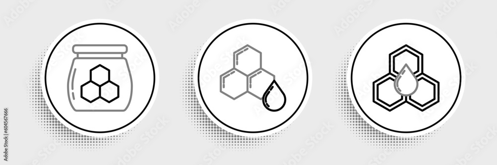 Set line Honeycomb, Jar of honey and icon. Vector Set line Honeycomb, Jar of honey and icon. Vector