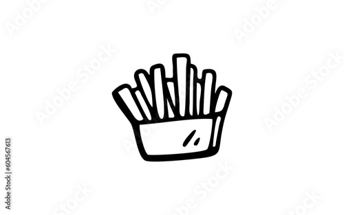 FRENCH FRIES Doodle art illustration with black and white style.