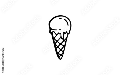ICE CREAM Doodle art illustration with black and white style.