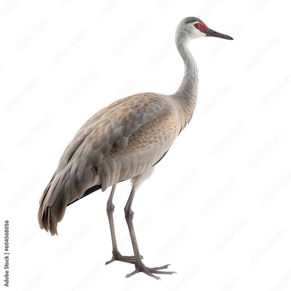 Fototapeta premium Sandhill Crane bird isolated on a transparent background, Generative ai 