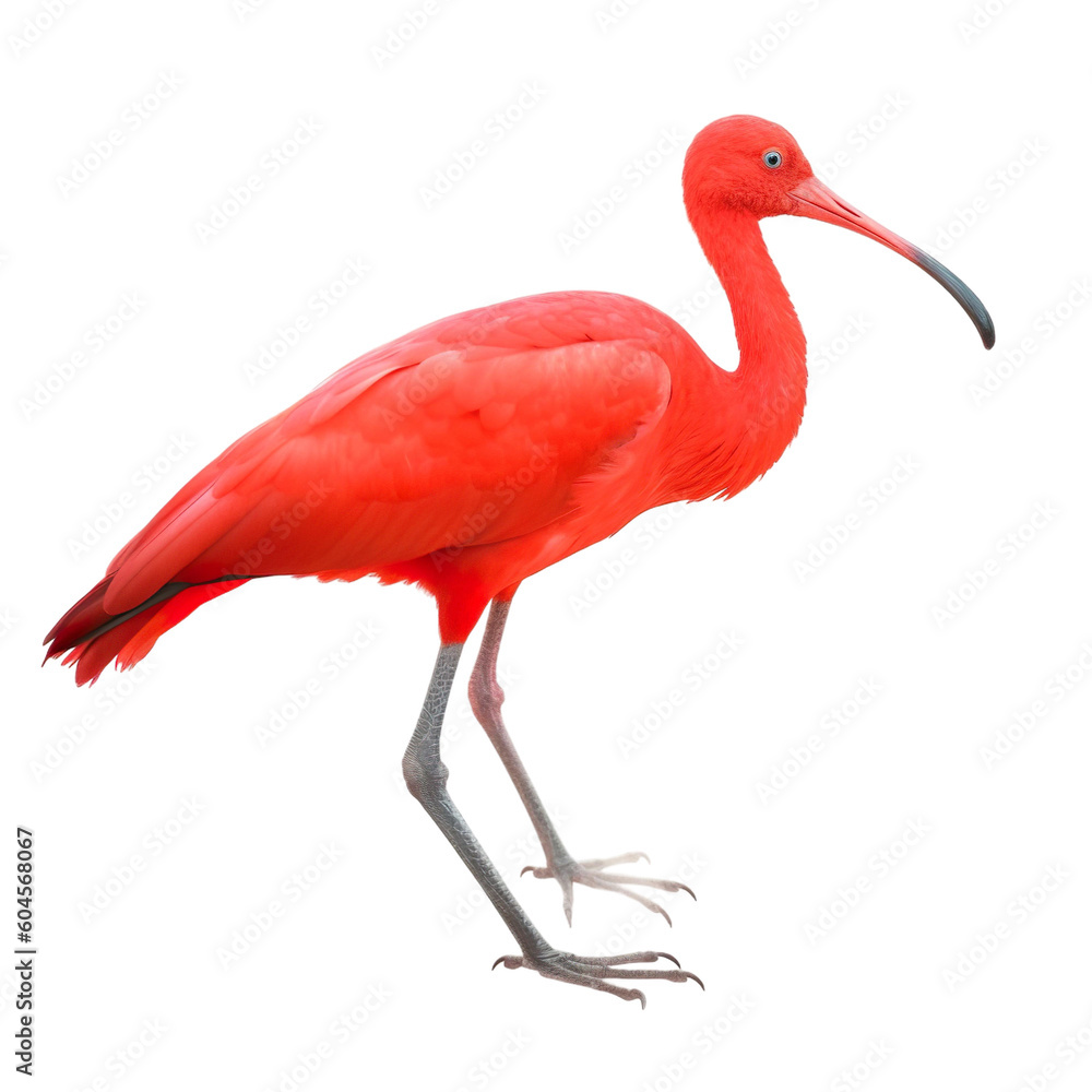 Scarlet Ibis bird isolated on a transparent background, Generative ai 