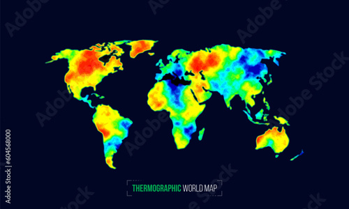 Heat map. Abstract infrared thermographic world map. Vector illustration. 