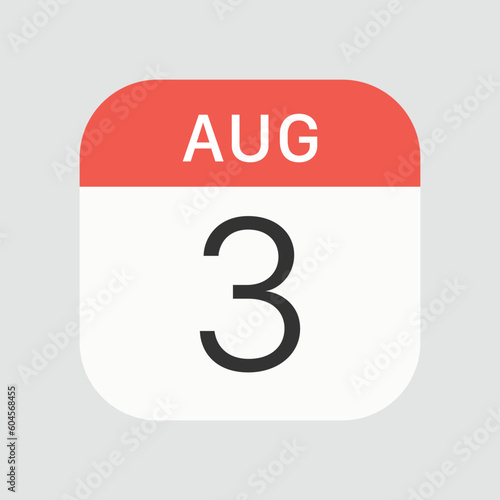 August 3 icon isolated on background. Calendar symbol modern, simple, vector, icon for website design, mobile app, ui. Vector Illustration