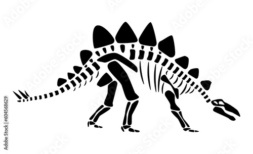 Stegosaurus skeleton . Silhouette dinosaurs . Side view . Vector .