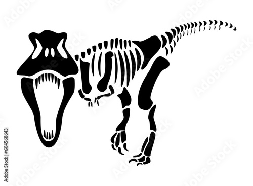 Tyrannosaurus Rex skeleton . Silhouette dinosaurs . Front view . Vector .