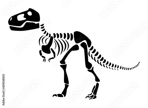 Tyrannosaurus Rex skeleton . Silhouette dinosaurs . Side view . Vector .