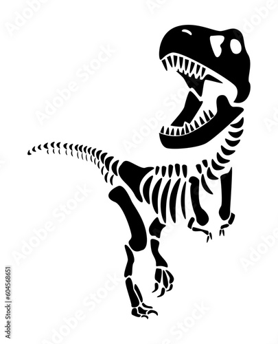 Tyrannosaurus Rex skeleton . Silhouette dinosaurs . Front view . Vector .