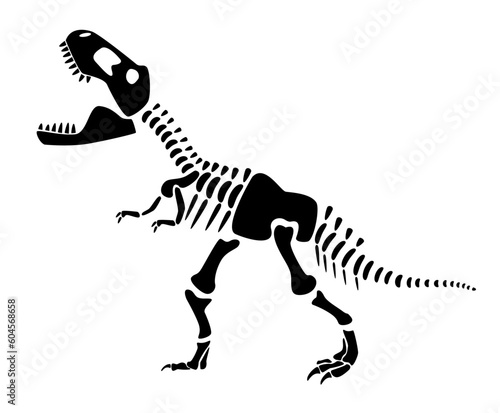 Tyrannosaurus Rex skeleton . Silhouette dinosaurs . Side view . Vector .