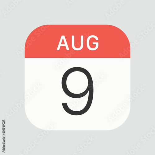 August 9 icon isolated on background. Calendar symbol modern, simple, vector, icon for website design, mobile app, ui. Vector Illustration