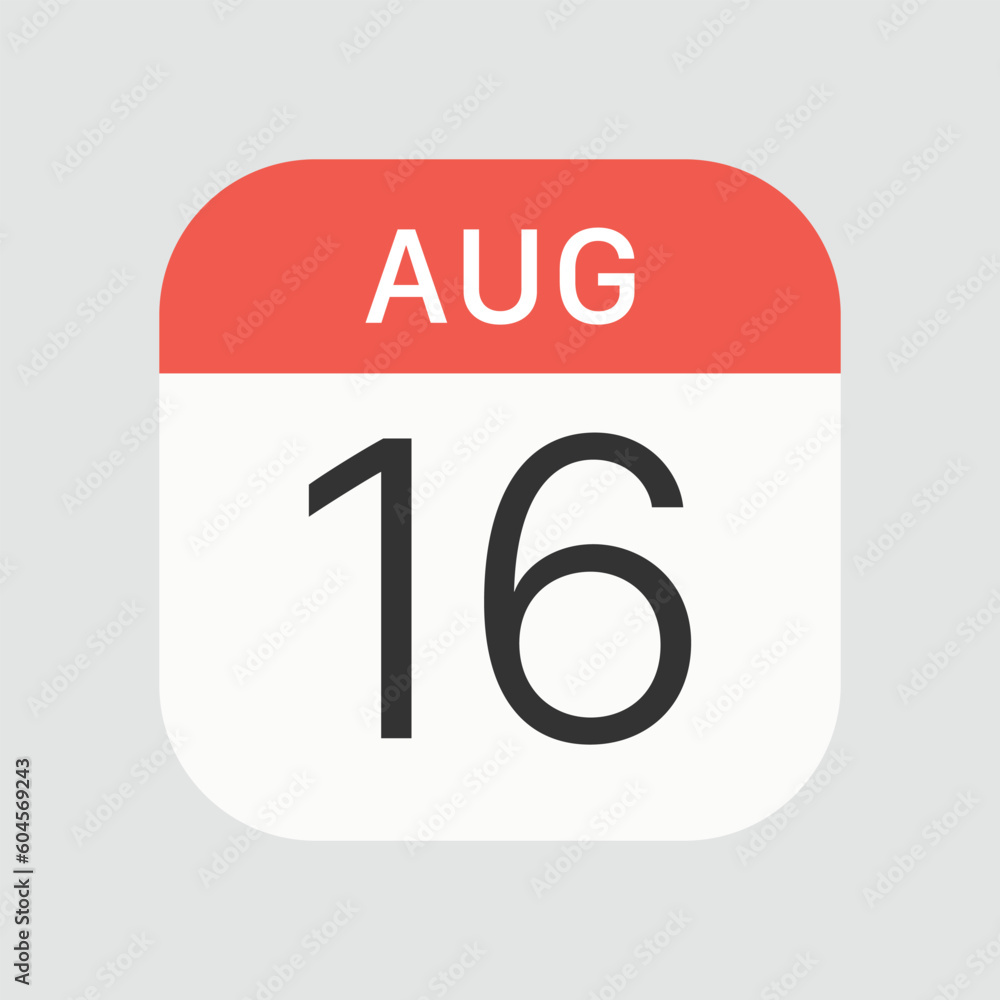 August 16 icon isolated on background. Calendar symbol modern, simple, vector, icon for website design, mobile app, ui. Vector Illustration August 16 icon isolated on background. Calendar symbol modern, simple, vector, icon for website design, mobile app, ui. Vector Illustration