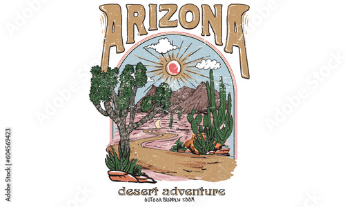 Desert adventure. Keep on explore. Mountain graphics print artwork. Feel the sunset design. Cactus wild. Desert vibes vector t-shirt design. 