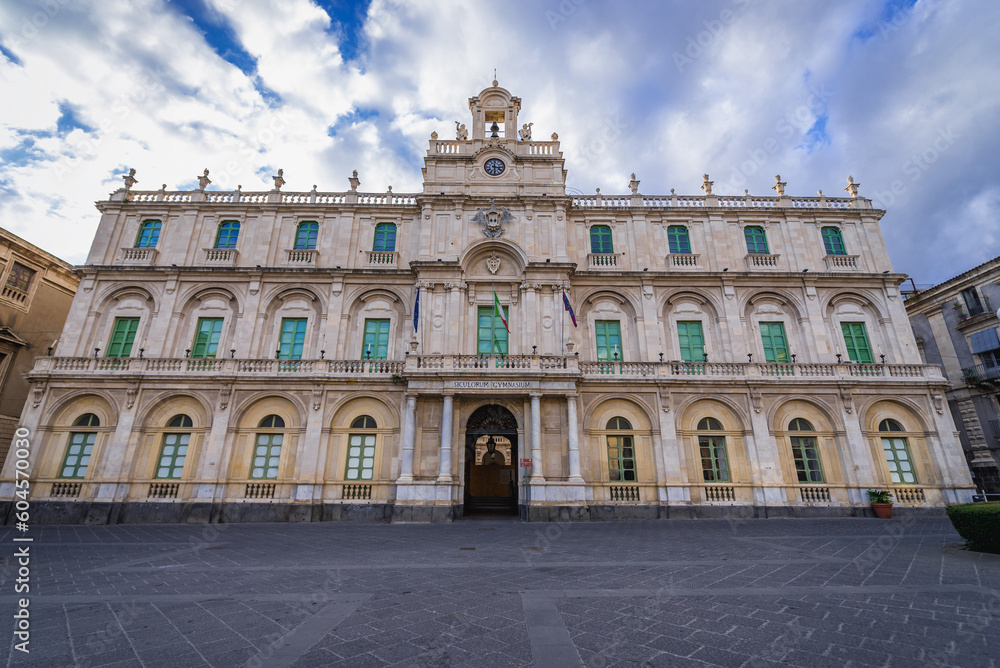 Facade of Palace of the University in historic part of Catania, Sicily Island in Italy