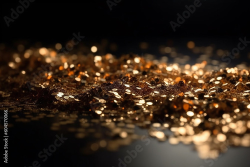 Background of abstract glitter lights. gold and black, Generative AI
