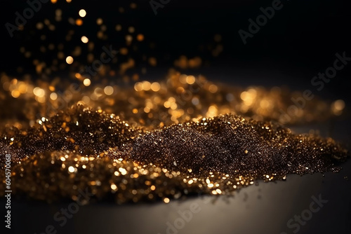 Background of abstract glitter lights. gold and black, Generative AI