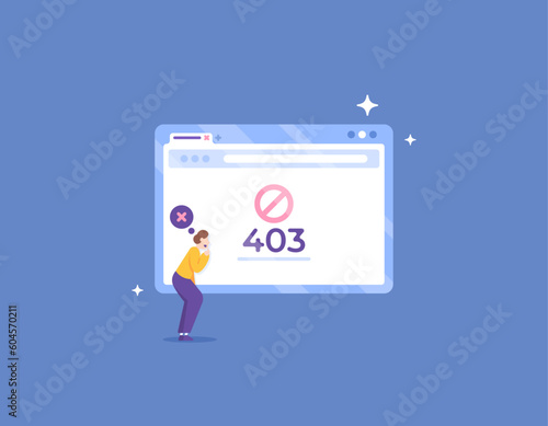 error code 403 Forbidden. Visitors do not have permission to access directory files on the website. a visitor who is confused because he cannot access a page from a website. illustration concept