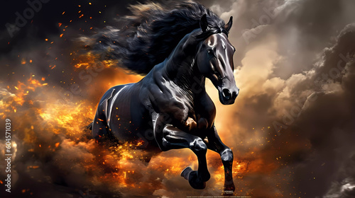 In a breathtaking display of courage and strength  a horse charges through swirling flames  defying the intense heat with unwavering determination.