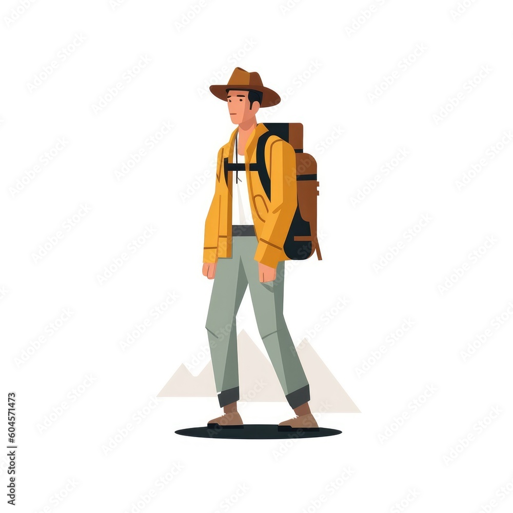 orange coat man with backpack