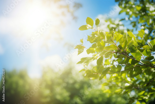 A fresh spring blue sunny sky background with blurred warm sunny glow, Generative AI © Giantdesign