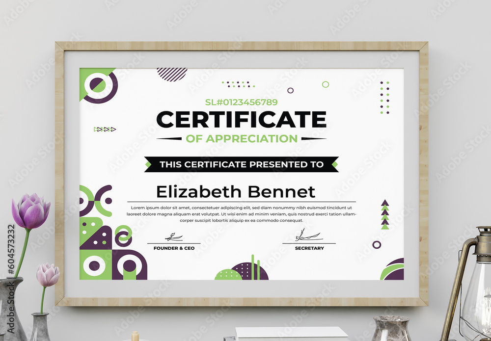 Geometric Certificate With Green Theme Stock Template | Adobe Stock