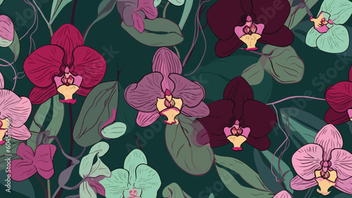 Orchid flowers abstract background, vector illustration 