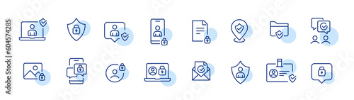 Secure internet presence icons. Safe interactions, protected profile and location. Pixel perfect, editable stroke icons set