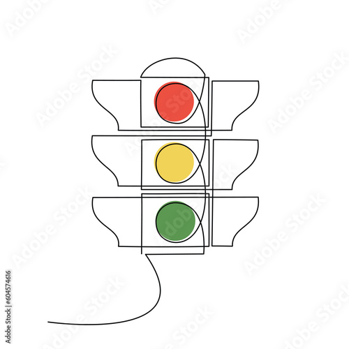 Traffic light icon vector one line continuous drawing. Minimal illustration. Hand drawn linear silhouette. Outline design, print, banner, card, brochure, poster, logo.