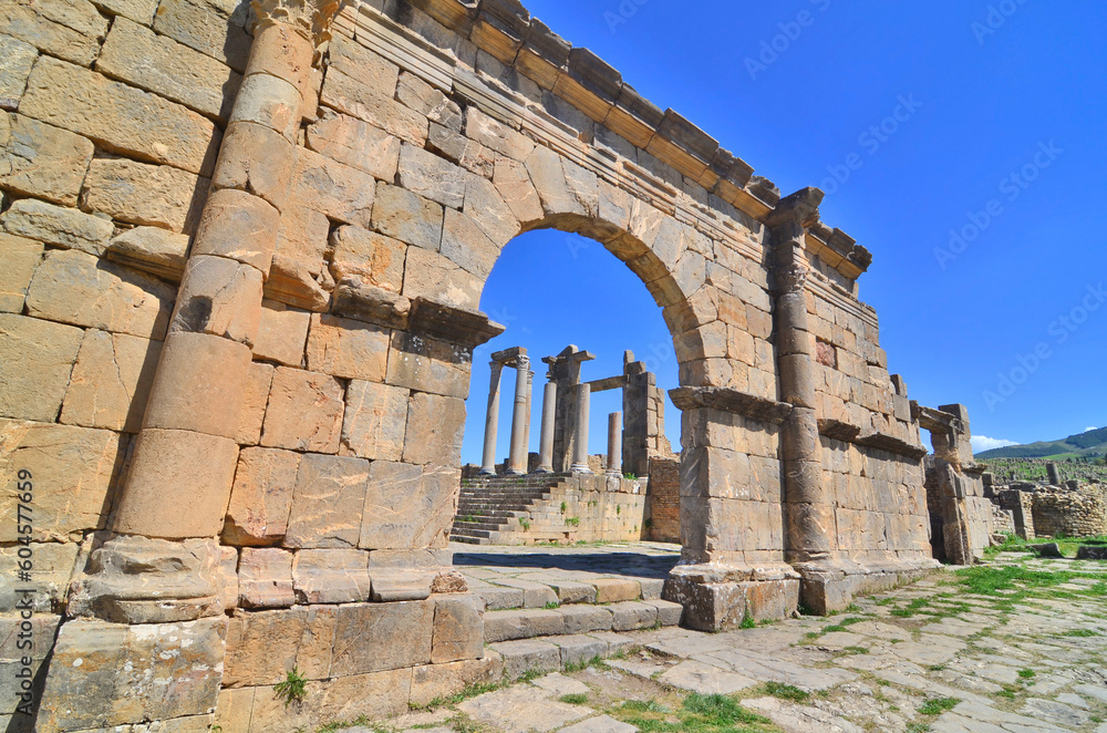 Roman arch construction at the gates of the Roman city of Cuicul, Algeria