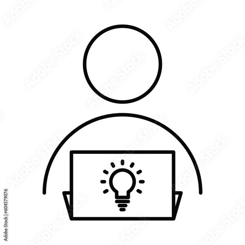 man, laptop, idea, bulb, online meeting icon