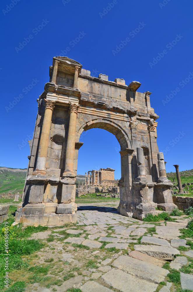 Roman arch construction at the gates of the Roman city of Cuicul, Algeria