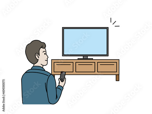テレビの電源をつける男性のイラスト