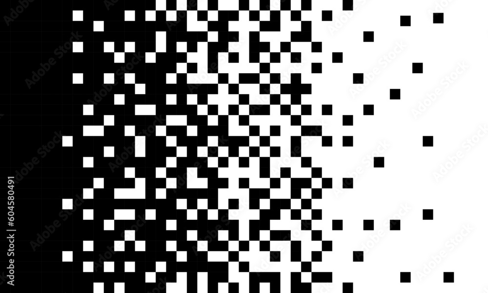 Fototapeta premium Black and white pixel background. Abstract halftone mosaic. Geometric square background. Abstract rectangle ornament.