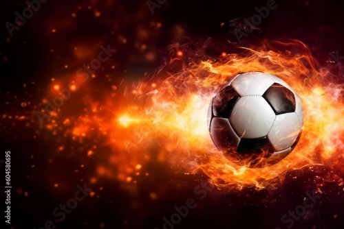 Soccer ball on fire. Generative AI