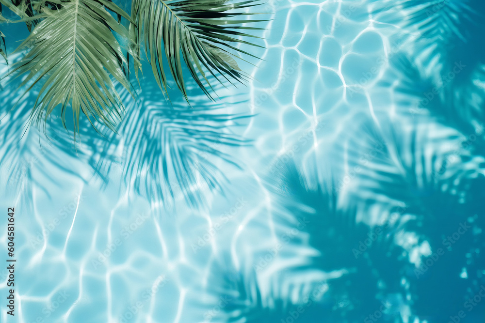 Summer tropical background. Swimming pool with tropical leaf shadow. Generative ai Summer tropical background. Swimming pool with tropical leaf shadow. Generative ai