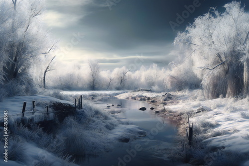 Small Stream in a winter landscape created with Generative AI © seraph1976