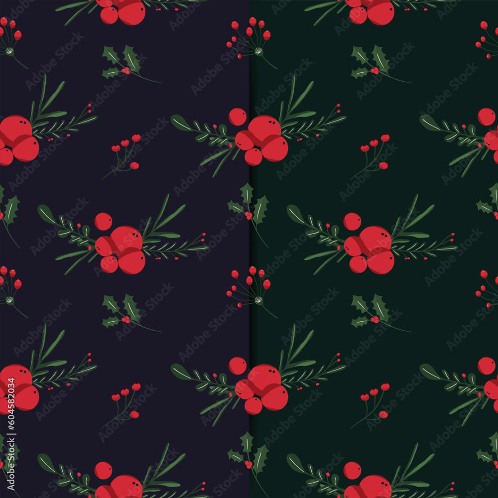 hand drawn christmas element and leaves, foliage pattern. hand drawn christmas element and leaves, foliage pattern.