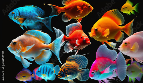 Many colorful fish underwater aquarium AI Generated pictures